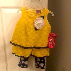 yellow infant two piece dress with floral pants